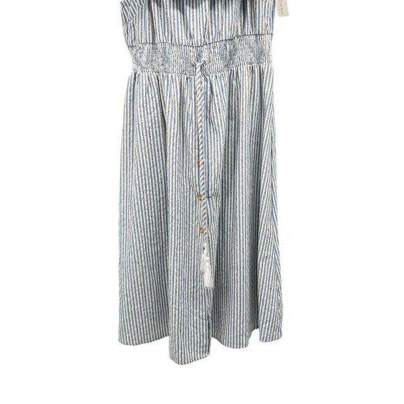 Lela Sky Striped Seersucker Cotton Linen Ruffle Plus Size Midi Dress - Picture 5 of 9